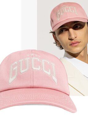 GUCCI HAT BASEBALL CAP PINK COTTON w LOGO EMBROIDERY UNISEX sz XL 60cm